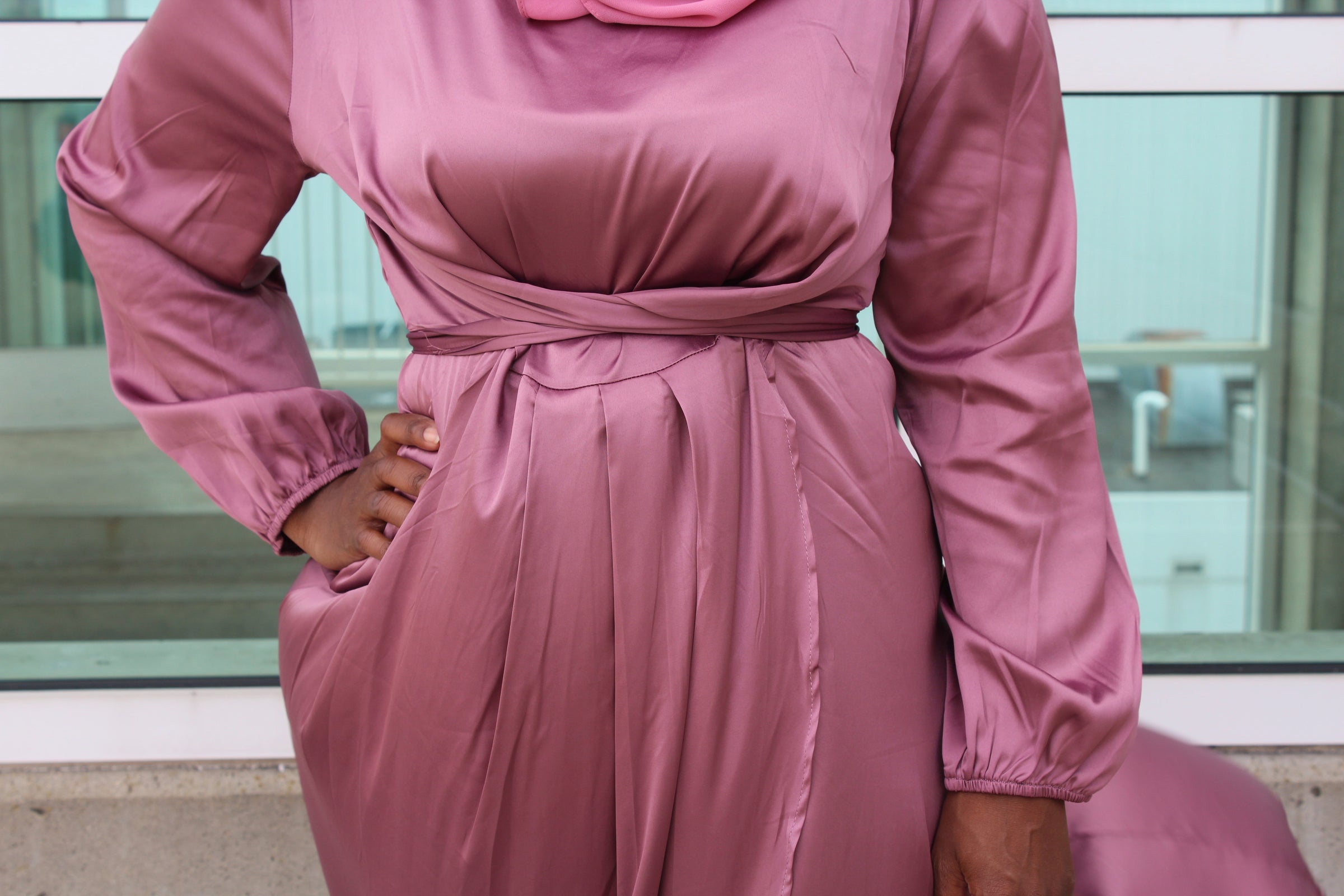 Mauve Nisa Satin Wrap Dress – Modest Girlz